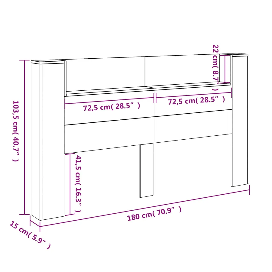 Tête de lit de rangement avec LED Blanc Bois d'ingénierie - 13