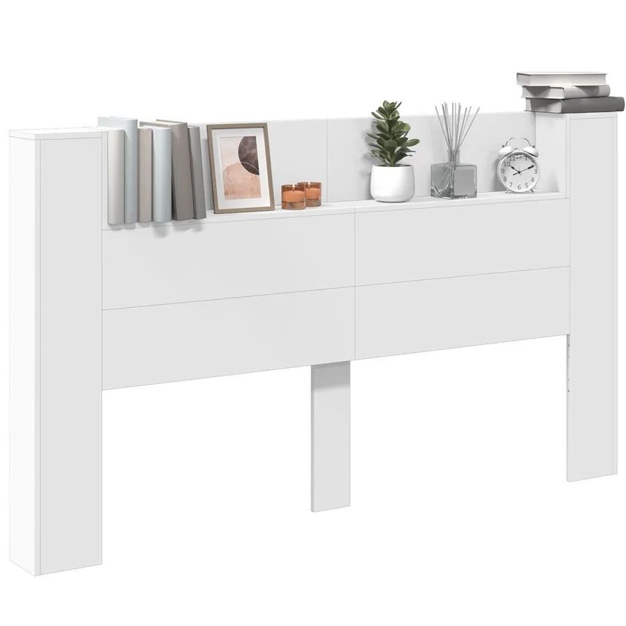 Tête de lit de rangement avec LED Blanc Bois d'ingénierie - 3