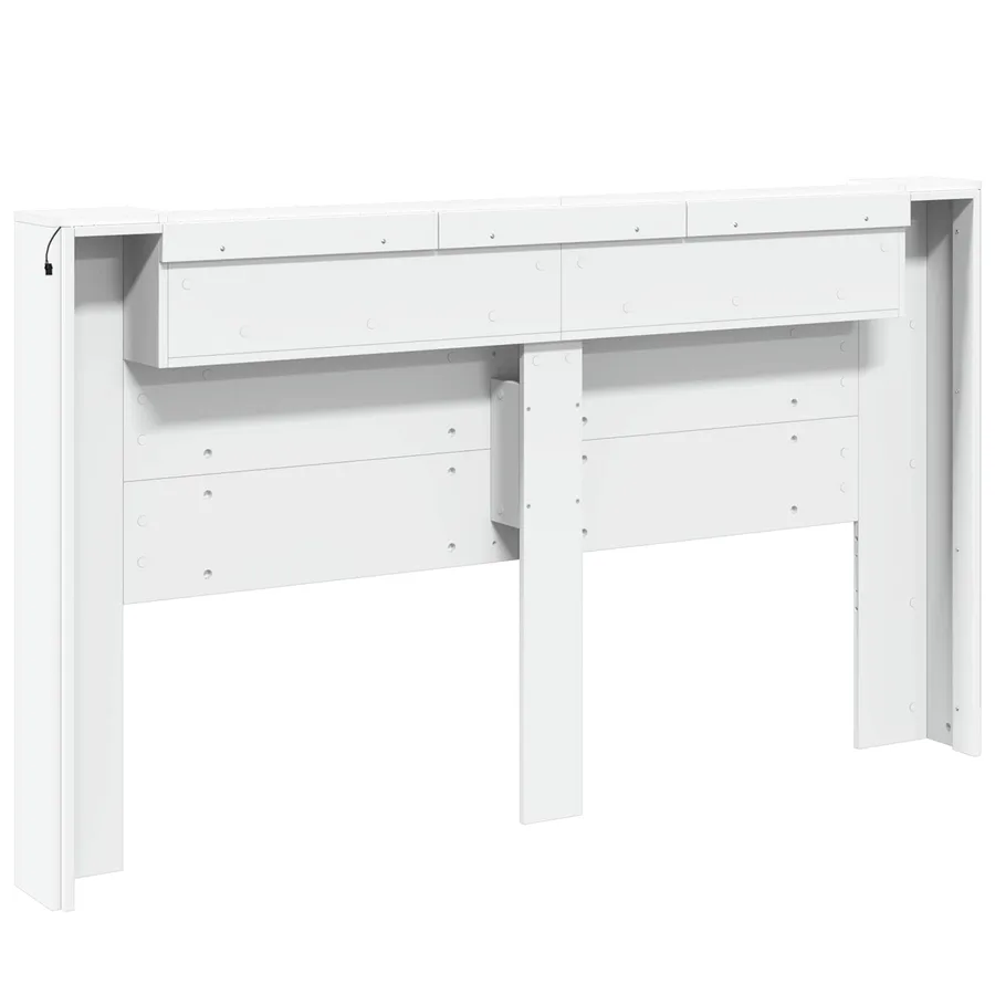Tête de lit de rangement avec LED Blanc Bois d'ingénierie - 7