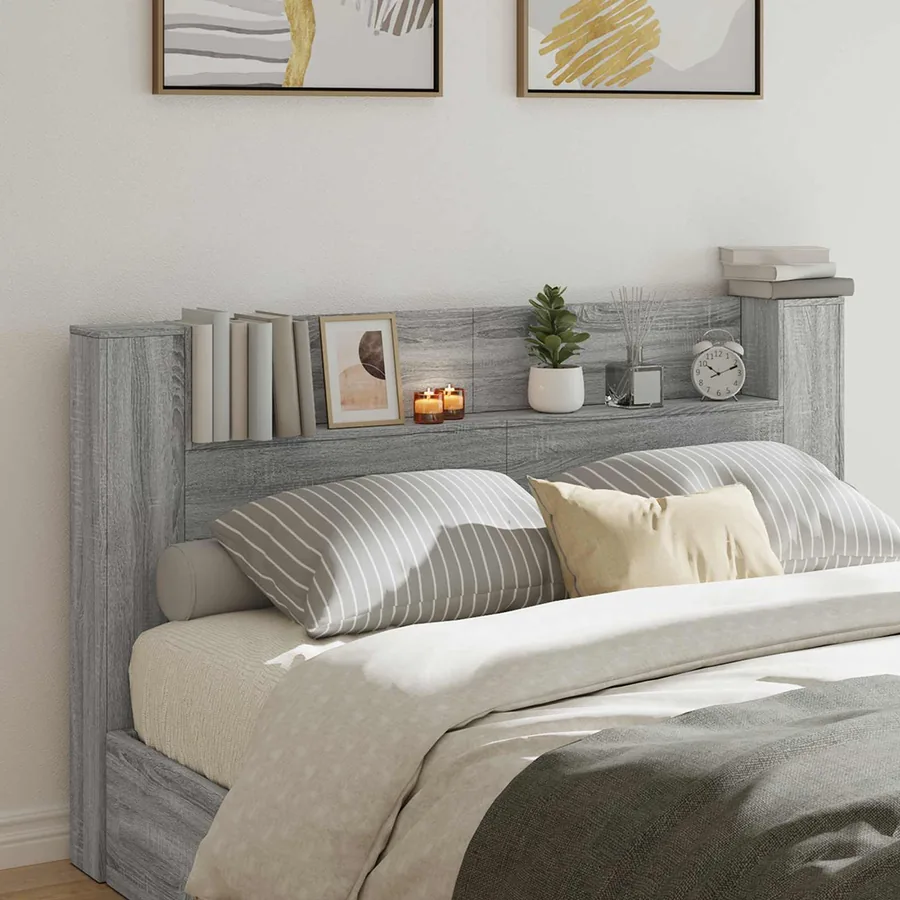 Tête de lit de rangement avec LED Sonoma gris Bois d'ingénierie