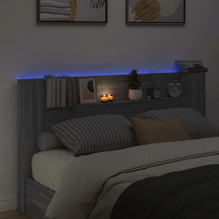 Tête de lit de rangement avec LED Sonoma gris Bois d'ingénierie - 4