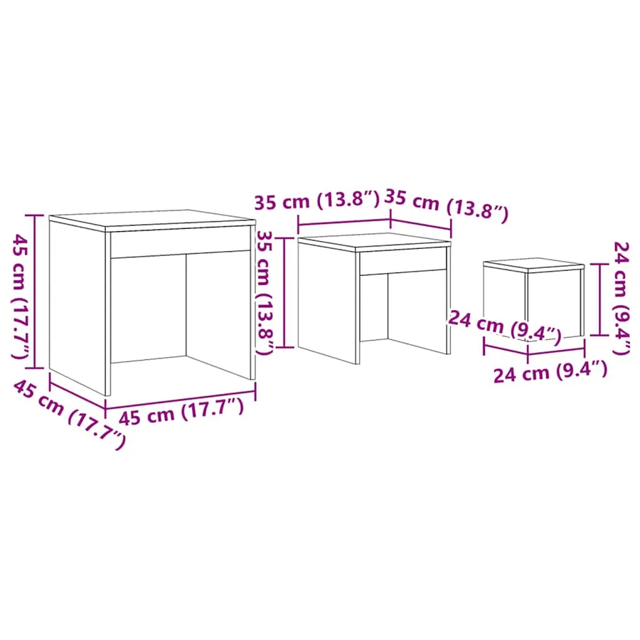 Tables gigognes 3 pcs Noir Aggloméré - 11
