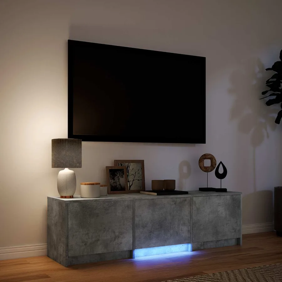 Meuble TV avec LED 140x34x40 cm Gris Béton Bois d’ingénierie - 4