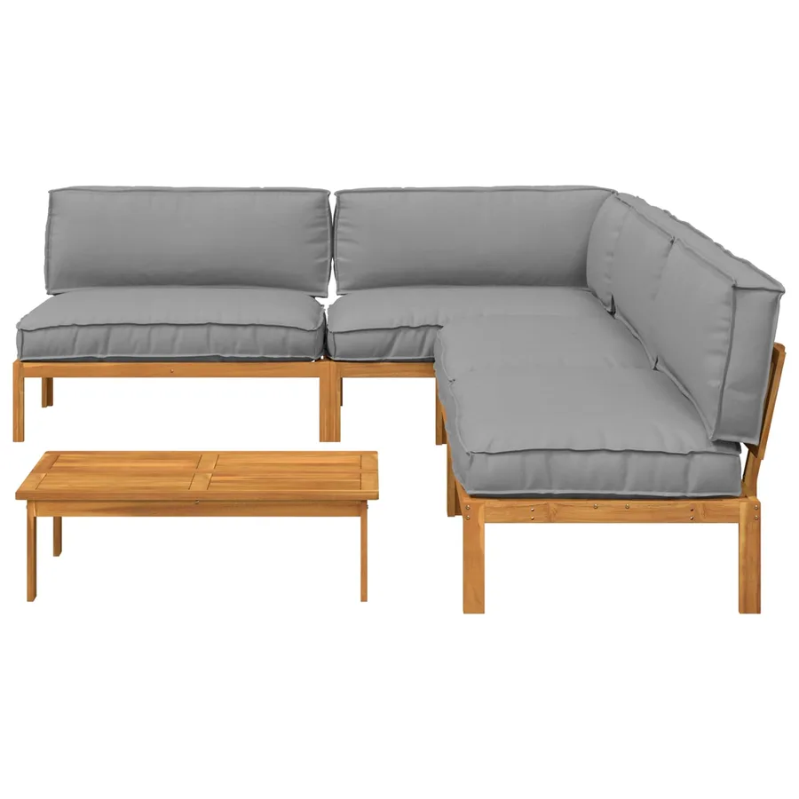 Ensemble de Canapés Uni 5 pcs Gris Bois d'Acacia Massif - 10