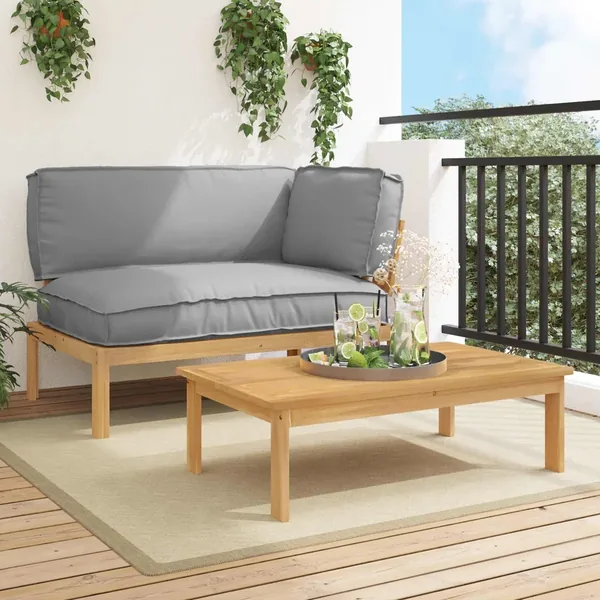 Ensemble de Canapés Uni 2 pcs Gris Bois d'Acacia Massif