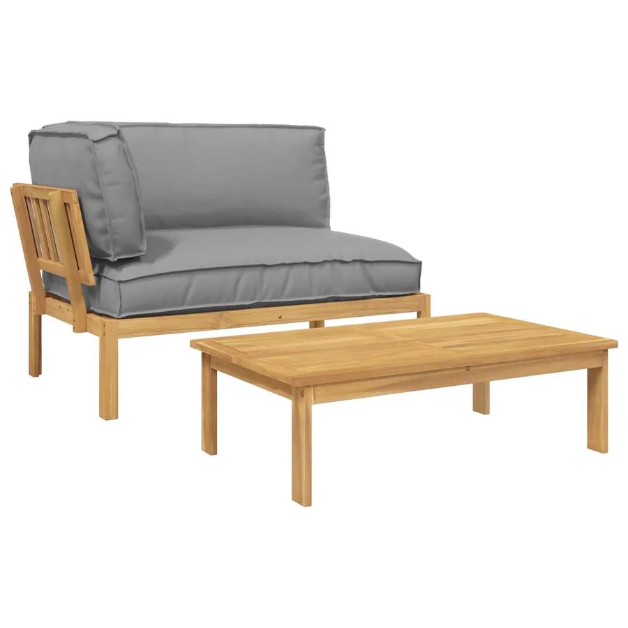 Ensemble de Canapés Uni 2 pcs Gris Bois d'Acacia Massif - 2