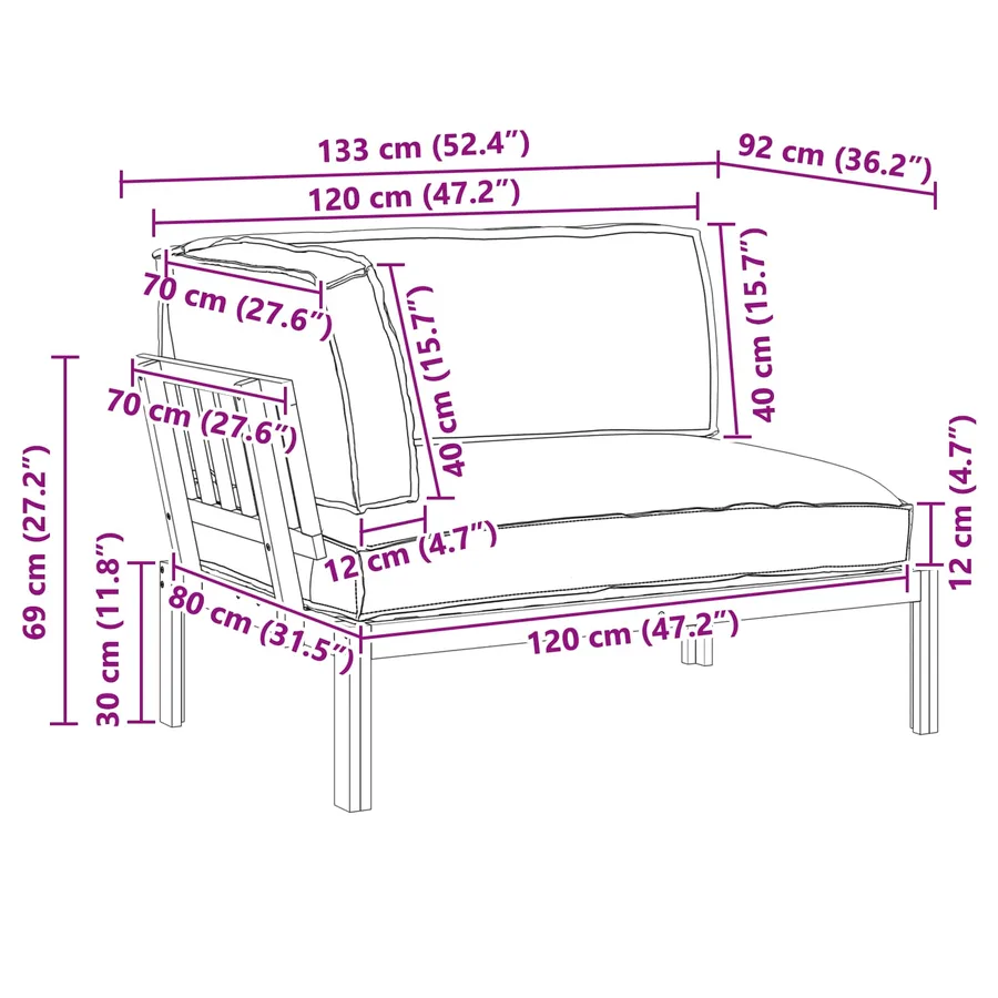 Ensemble de Canapés Noir 133 x 92 x 69 cm Bois d'Acacia Massif - 14
