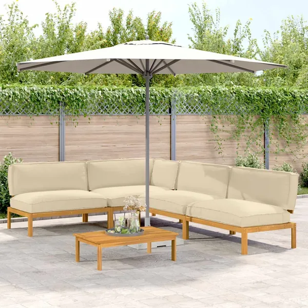 Ensemble de Canapés Uni 5 pcs Beige Bois d'Acacia Massif