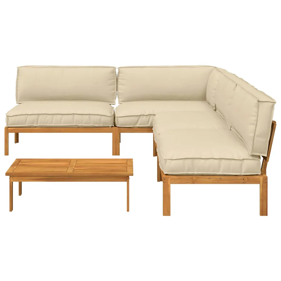 Ensemble de Canapés Uni 5 pcs Beige Bois d'Acacia Massif - 10