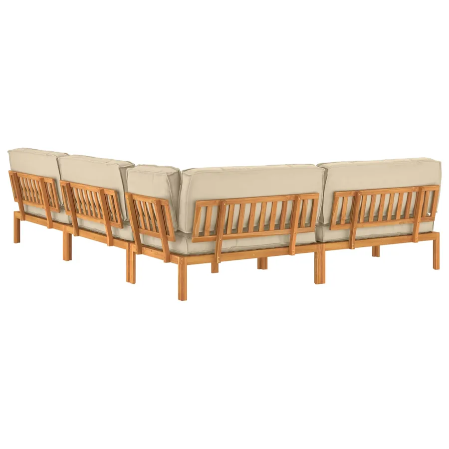 Ensemble de Canapés Uni 5 pcs Beige Bois d'Acacia Massif - 12