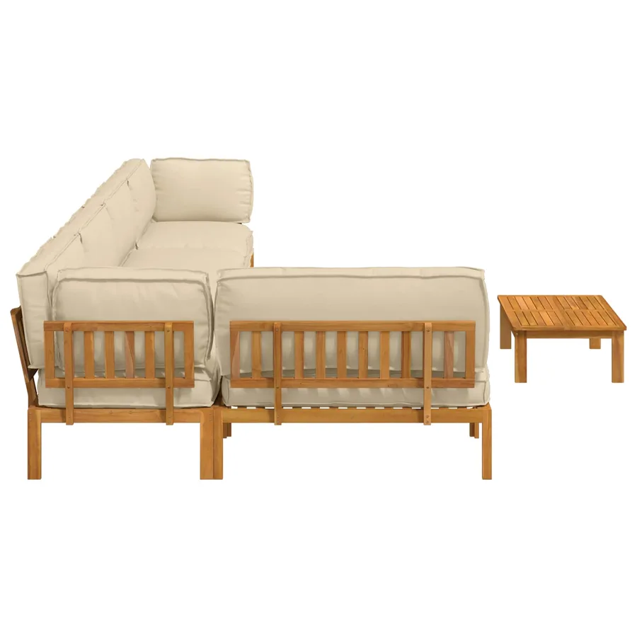 Ensemble de Canapés Uni 6 pcs Beige Bois d'Acacia Massif - 11