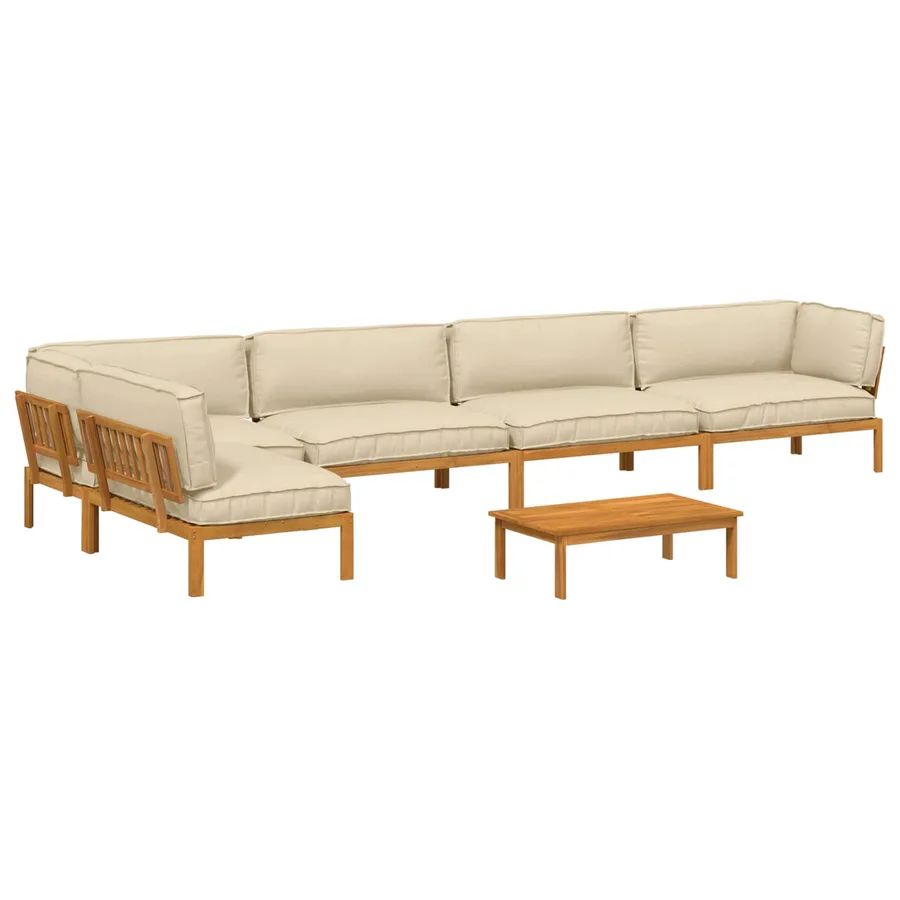 Ensemble de Canapés Uni 6 pcs Beige Bois d'Acacia Massif - 2