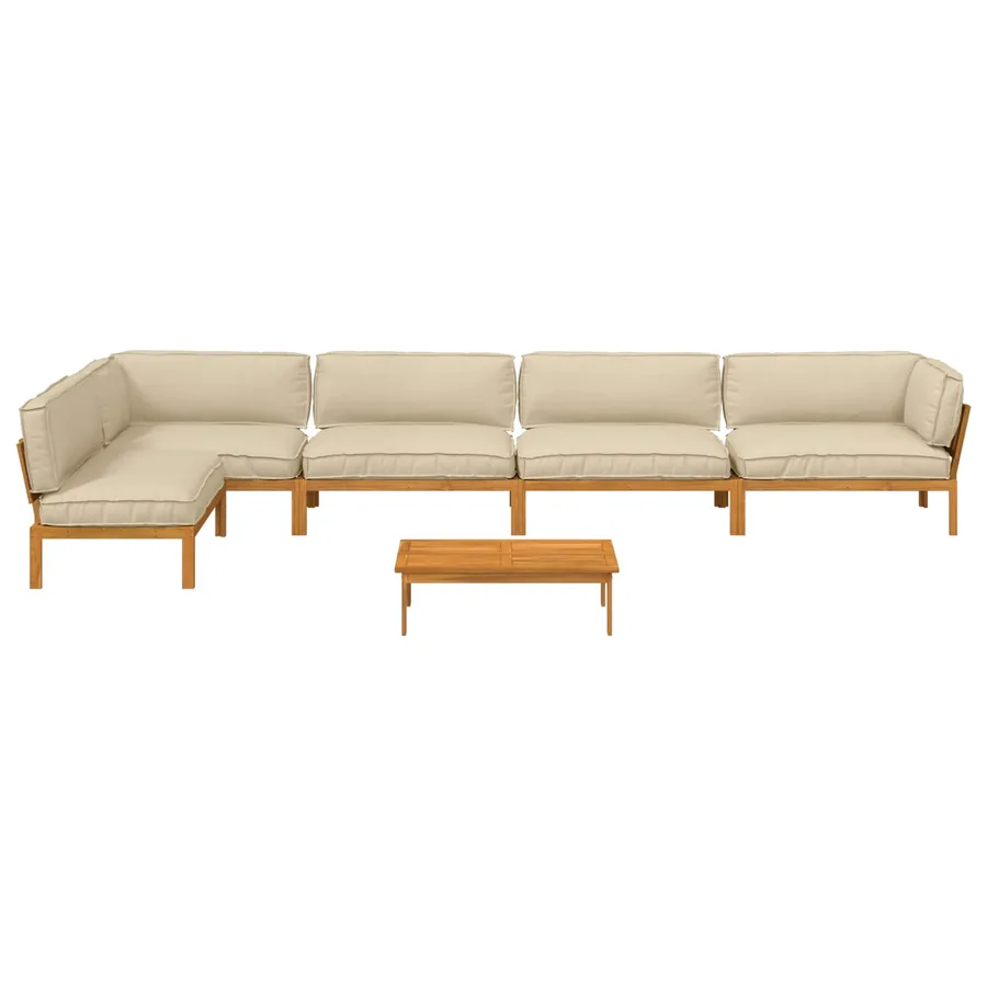 Ensemble de Canapés Uni 6 pcs Beige Bois d'Acacia Massif - 8