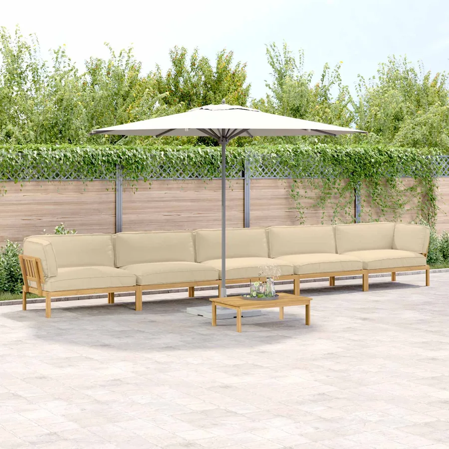 Ensemble de Canapés Uni 6 pcs Beige Bois d'Acacia Massif