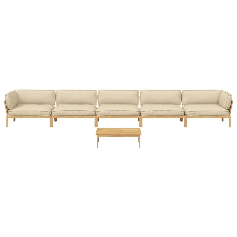 Ensemble de Canapés Uni 6 pcs Beige Bois d'Acacia Massif - 10