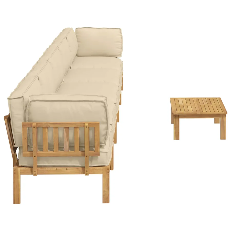 Ensemble de Canapés Uni 6 pcs Beige Bois d'Acacia Massif - 11