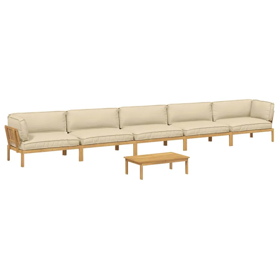Ensemble de Canapés Uni 6 pcs Beige Bois d'Acacia Massif - 2