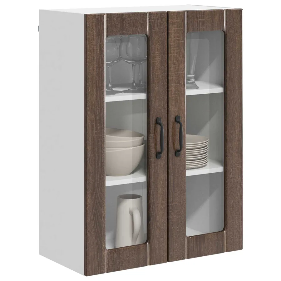 Cabinet en verre mural LUCCA Chêne brun 60 x 31 x 80 cm - 3