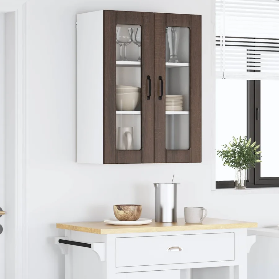 Cabinet en verre mural LUCCA Chêne brun 60 x 31 x 80 cm - 4