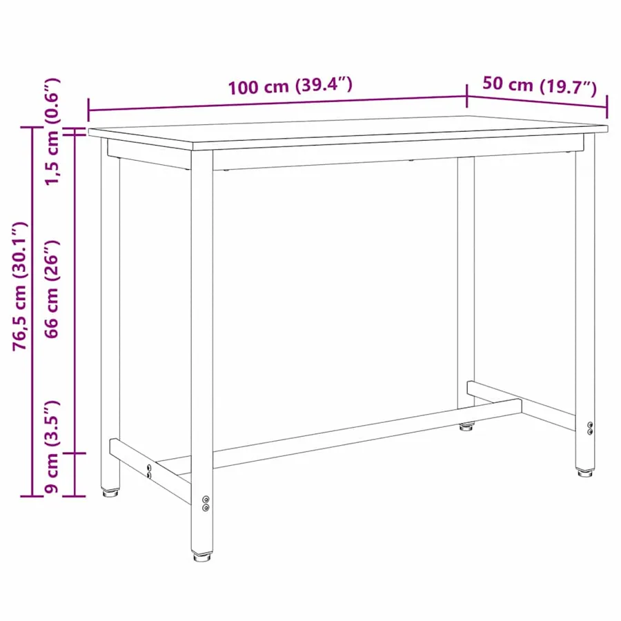table Chêne noir 100 x 50 x 76,5 cm Bois d'ingénierie et acier - 8