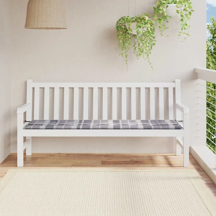 Coussin de banc de jardin motif à carreaux gris 180x50x3 cm