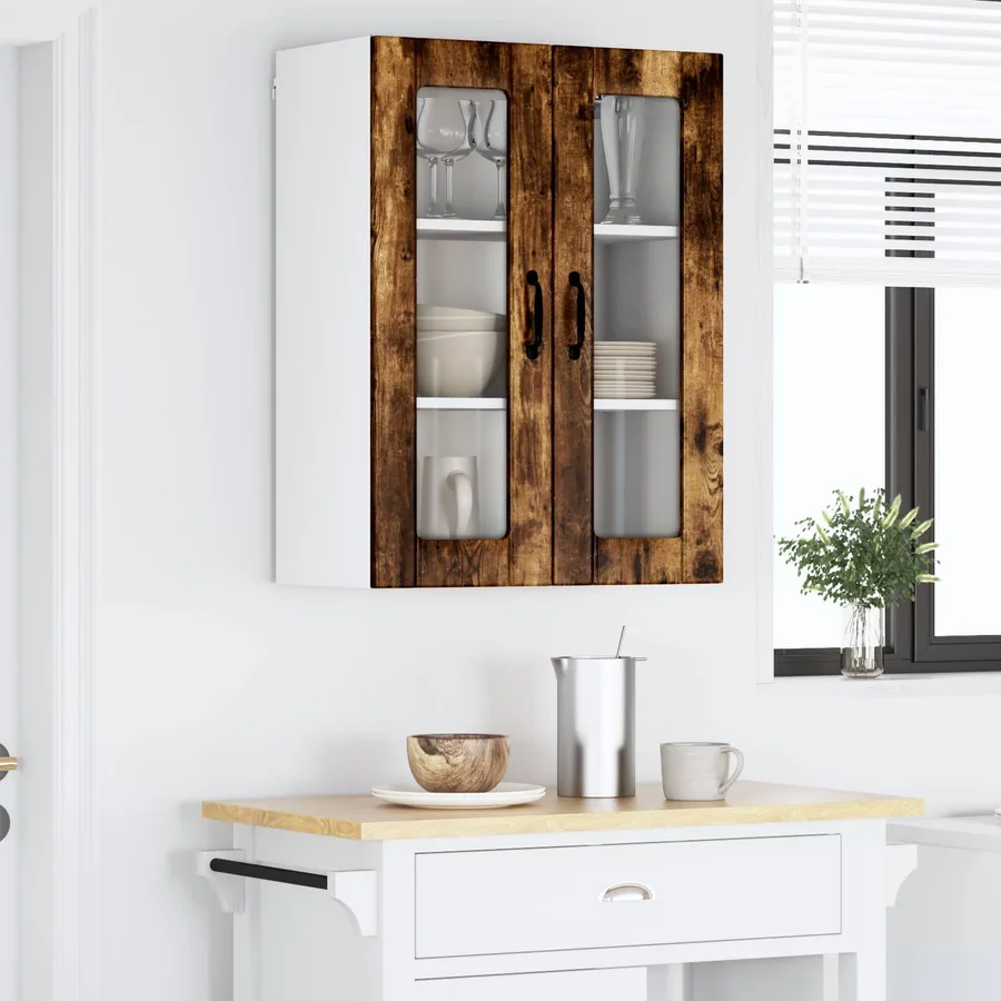 Cabinet en verre mural LUCCA Chêne fumé 60 x 31 x 80 cm - 4