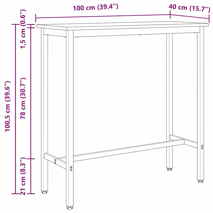 table Chêne noir 100 x 40 x 100,5 cm Bois d'ingénierie et acier - 11