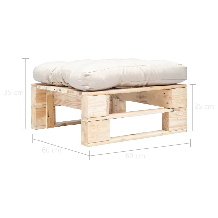 Repose-pied palette de jardin et coussin sable Bois naturel - 3