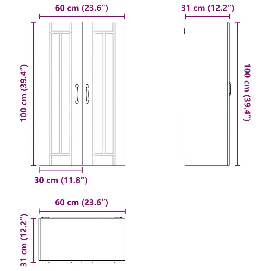 Meuble mural LUCCA Bois ancien 60 x 31 x 100 cm - 12
