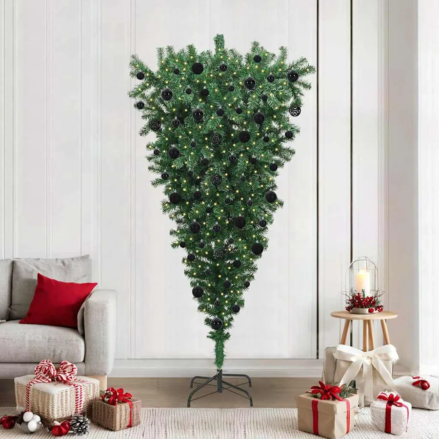 Sapin de Noël artificiel pré-éclairé à l'envers avec ensemble de boules