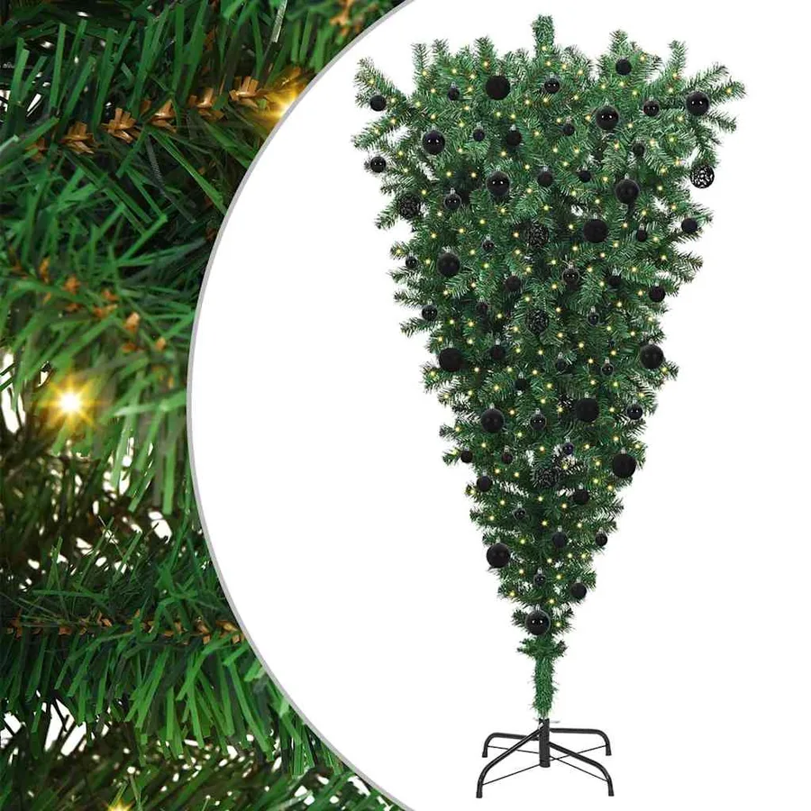 Sapin de Noël artificiel pré-éclairé à l'envers avec ensemble de boules - 2
