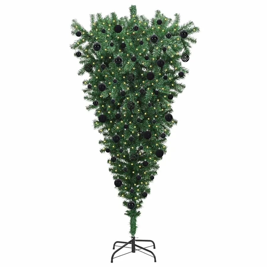 Sapin de Noël artificiel pré-éclairé à l'envers avec ensemble de boules - 3
