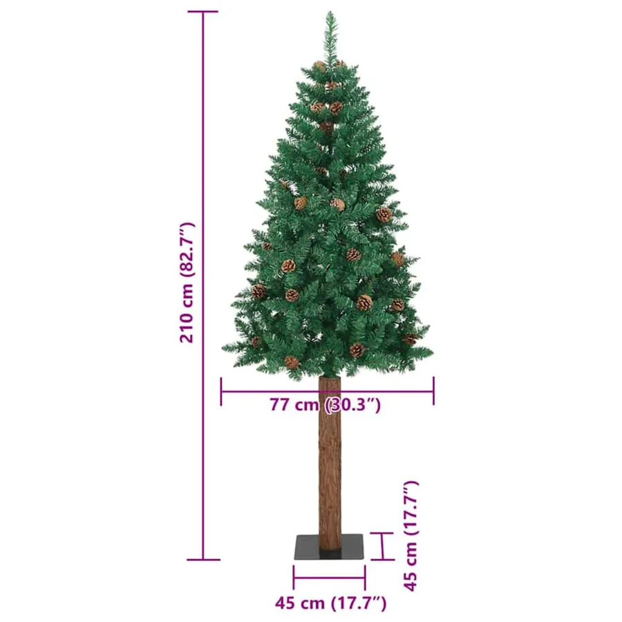 Sapin de Noël mince Vert 210 cm PVC et bois de pin massif - 11