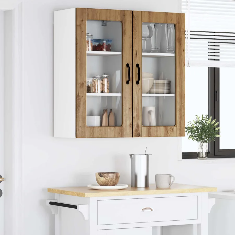 Cabinet en verre mural LUCCA 2 pcs Chêne artisanal