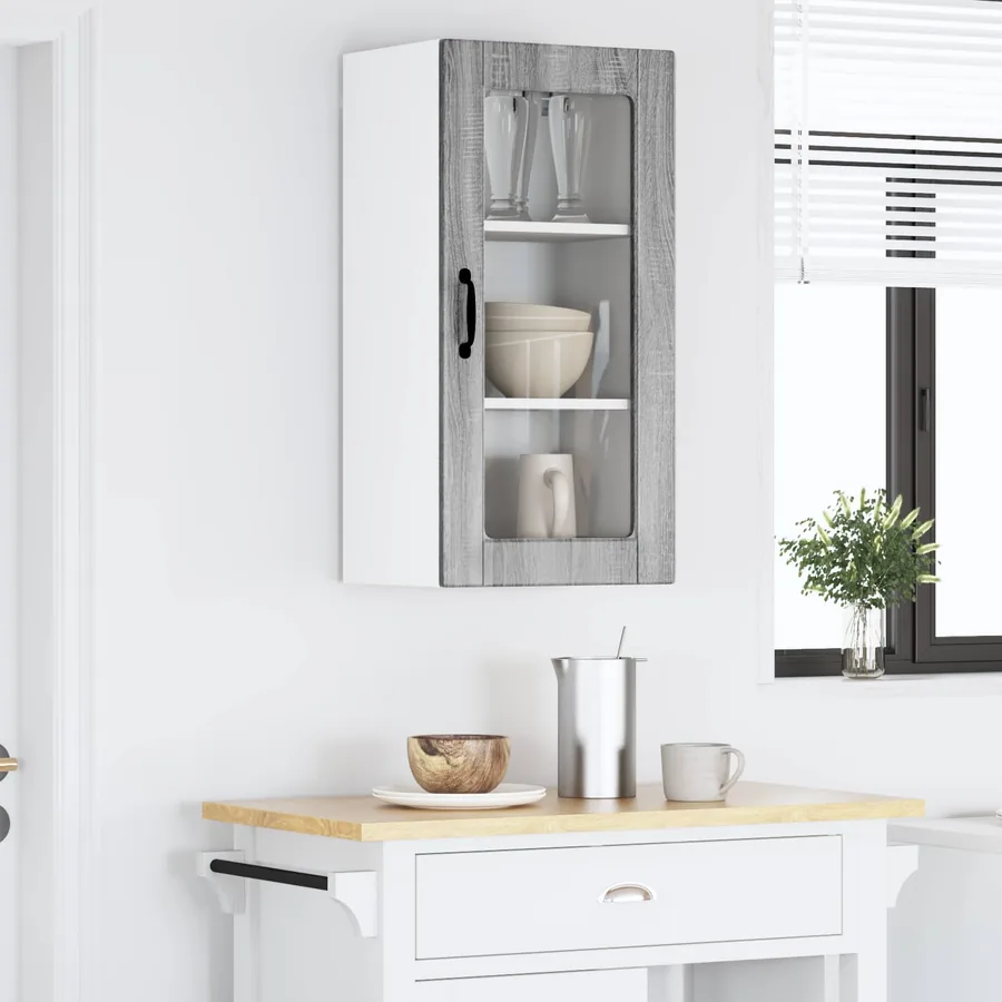 Cabinet en verre mural LUCCA 2 pcs Sonoma gris 40 x 31 x 80 cm