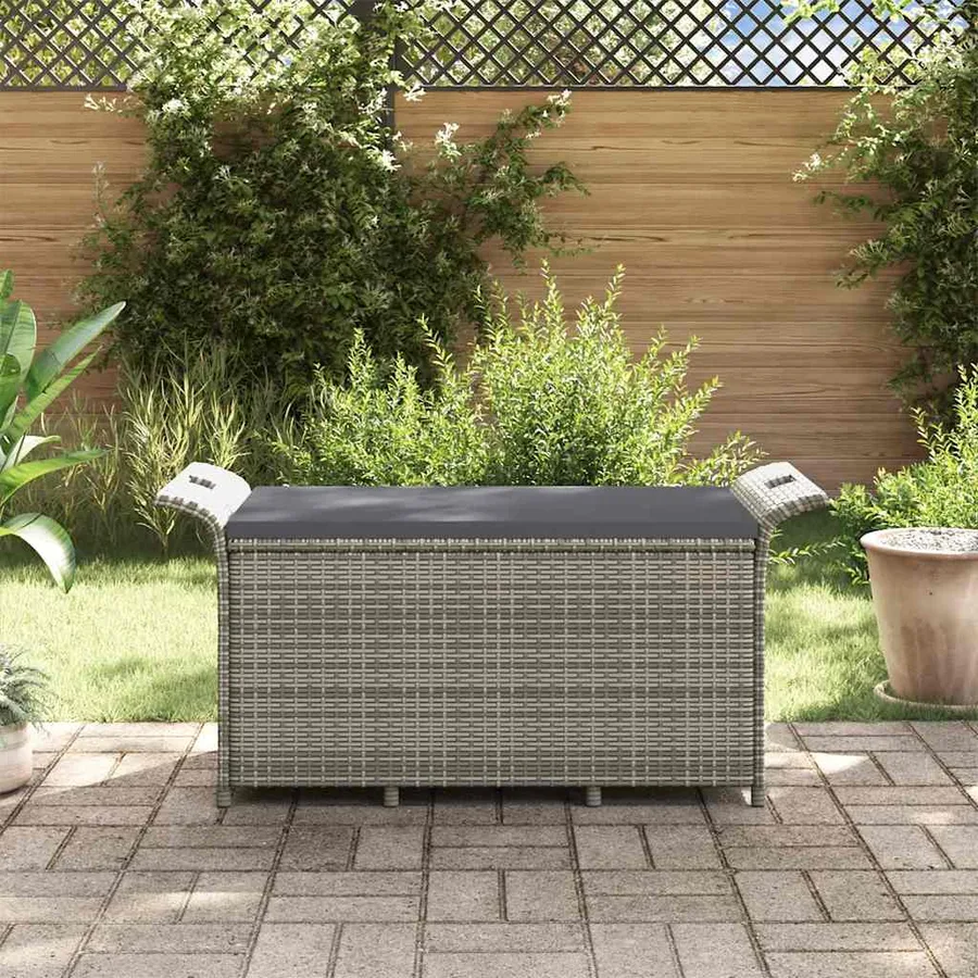 Banc de jardin avec coussin gris 116x46x57 cm résine tressée - 3