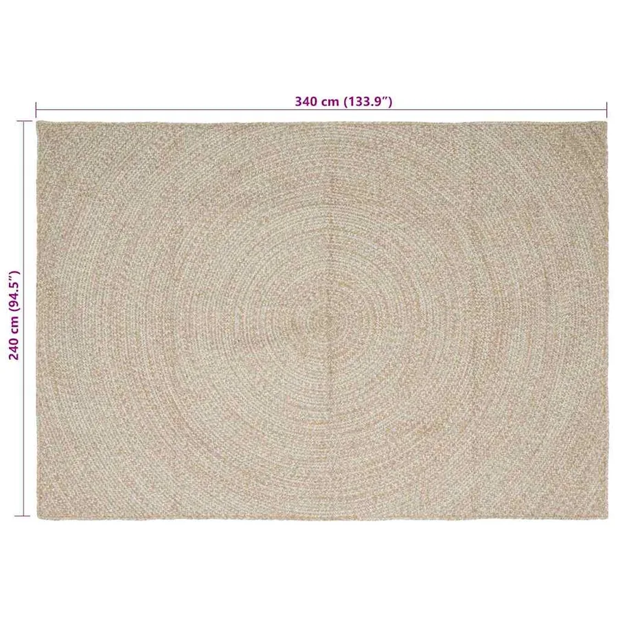 Tapis de surface Naturel et Blanc 240 x 340 cm Jute - 8