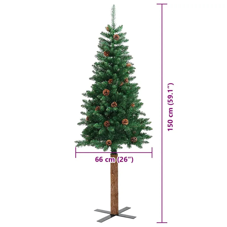 Sapin de Noël mince Vert 150 cm PVC et bois de pin massif - 14