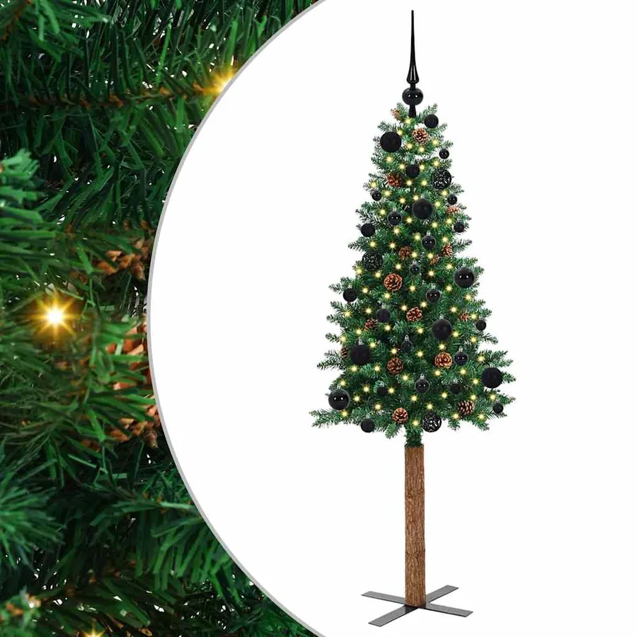 Sapin de Noël mince Vert 150 cm PVC et bois de pin massif - 2