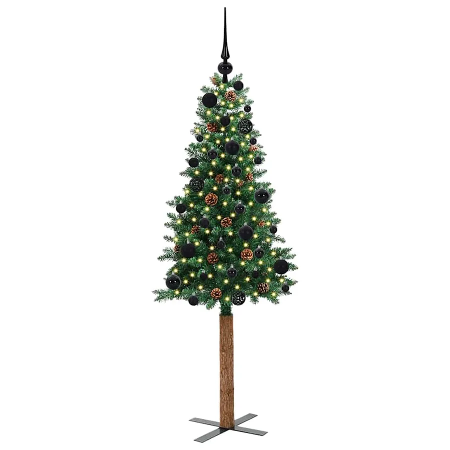 Sapin de Noël mince Vert 150 cm PVC et bois de pin massif - 3