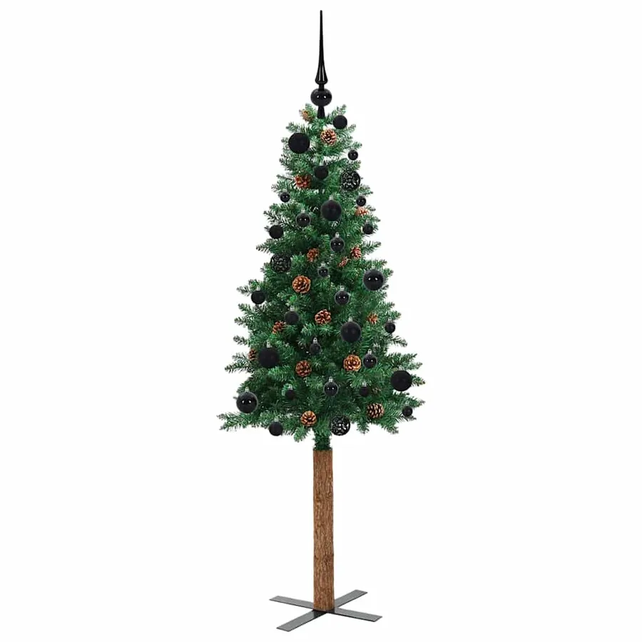 Sapin de Noël mince Vert 150 cm PVC et bois de pin massif - 4