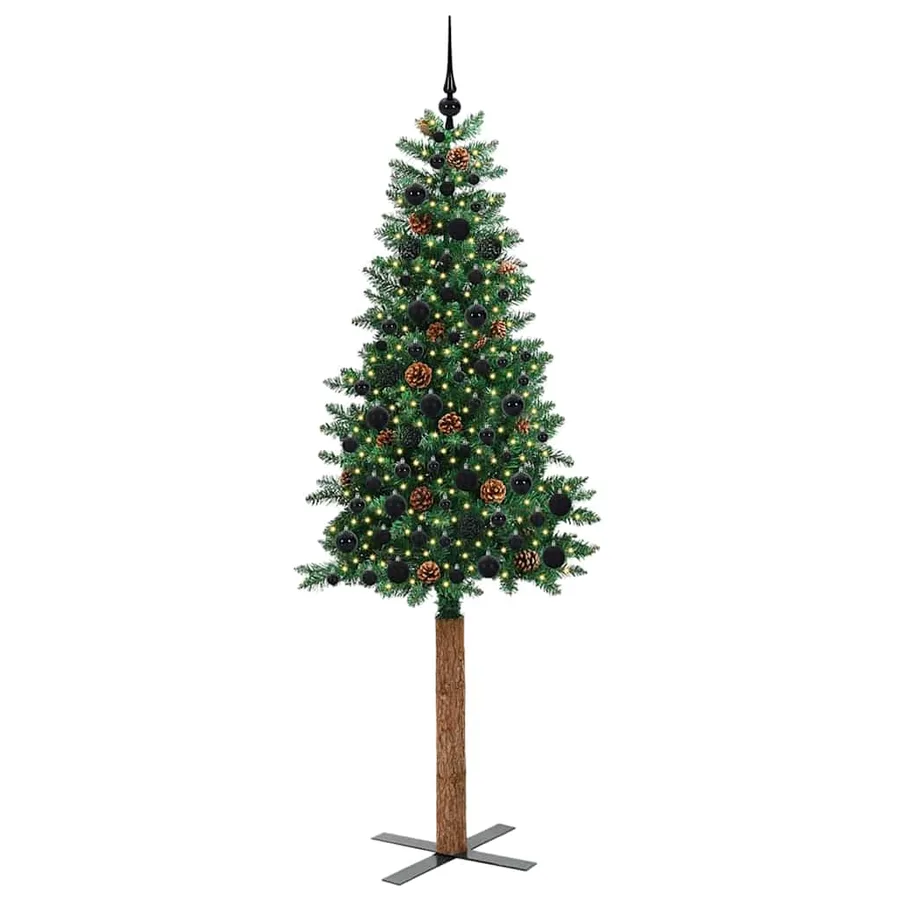 Sapin de Noël mince Vert 210 cm PVC et bois de pin massif - 3