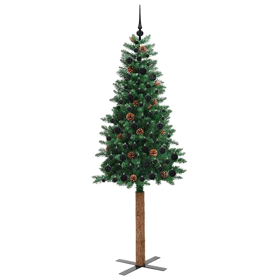 Sapin de Noël mince Vert 210 cm PVC et bois de pin massif - 4