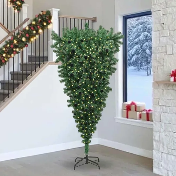 Sapin de Noël artificiel pré-éclairé à l'envers avec ensemble de boules