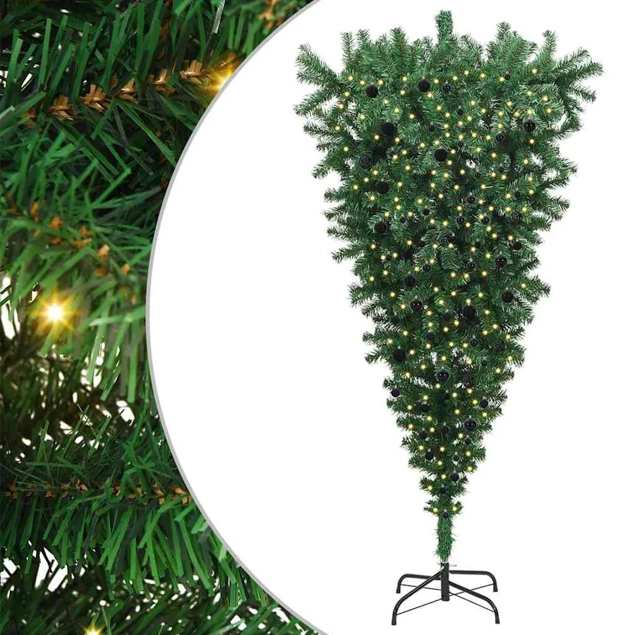 Sapin de Noël artificiel pré-éclairé à l'envers avec ensemble de boules - 2