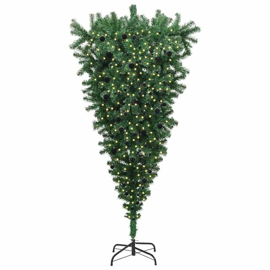 Sapin de Noël artificiel pré-éclairé à l'envers avec ensemble de boules - 3