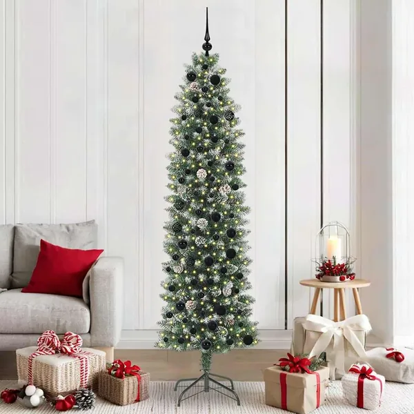 Arbre de Noël artificiel slim avec 300 LED Vert et blanc 210 cm