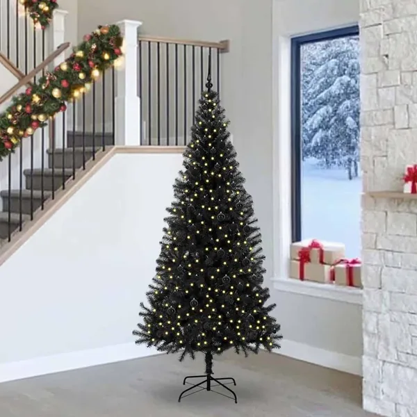 Sapin de Noël avec 300 LED avec support Noir 240 cm PVC