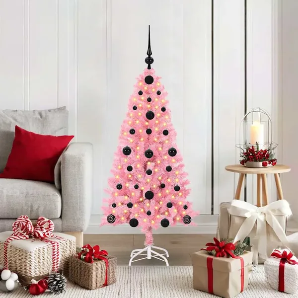 Sapin de Noël avec 150 LED avec support Rose 120 cm PVC