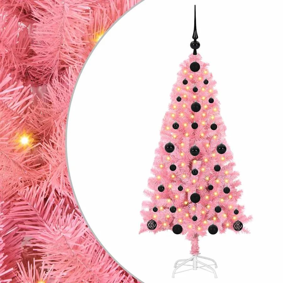 Sapin de Noël avec 150 LED avec support Rose 120 cm PVC - 2